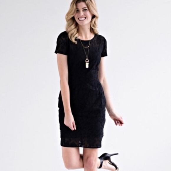 Mata Traders NWT black lace overlay dress LBD knee length - Picture 1 of 11